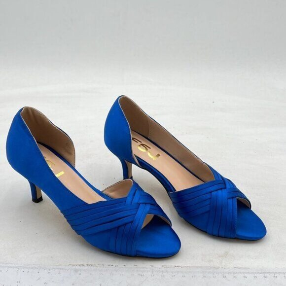 FSJ Women Low Kitten Heels Peep Toe Slip on Pumps D'Orsay Pleated Satin Sandals - Picture 1 of 7